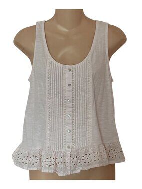 Lucky Brand Small Light Pink Sleeveless Button-Front Tank Top Lace & Eyelet Hem